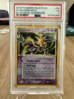 Alakazam 2006 Gold Star Pokemon Card 99/100 EX Crystal Guardians PSA 3 - Image 1