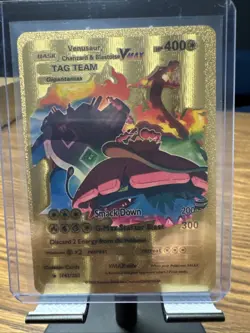 POKEMON Gold Charizard Blastoise Venusaur Vmax Tag Team Card HP 400 Starter - Image 1