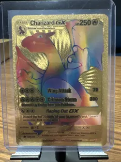 Nintendo Pokemon Charizard GX HP250 Rainbow Gold Foil Metal Fan Art Card 150/147 - Image 1