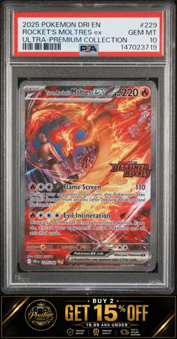 2025 POKEMON DRI EN-DESTINED RIVALS #229 TEAM ROCKET'S MOLTRES EX PSA 10 STAMP - Image 1