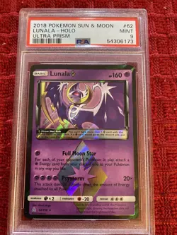 Pokemon Lunala Ultra Prism Holo Rare #62 PSA 9 Mint - Image 1