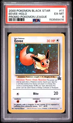 2000 POKEMON PROMO BLACK STAR POKEMON LEAGUE #11 EEVEE-HOLO PSA 6 - Image 1