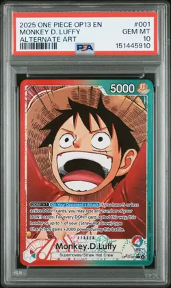 PSA 10 MONKEY D LUFFY OP13-001 ALTERNATE ART CARRYING ON HIS WILL ONE PIECE 😍 - Image 1