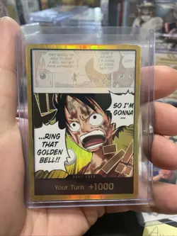 Gold One Piece CCG Don!! Foil Card Luffy Ring That Golden Bell Standard English - Image 1