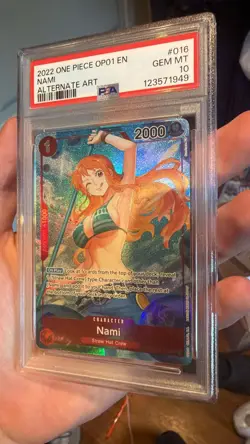 2022 One Piece OP01 EN Alternate Art #016 Nami Pre-Errata PSA 10 GEM MINT - Image 3