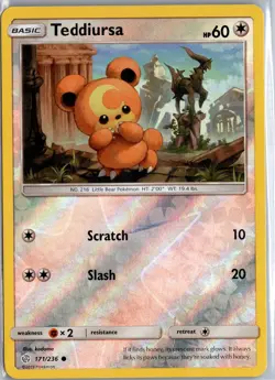 Teddiursa 171/236 Common Cosmic Eclipse Pokemon Reverse Holo Moderately Played - Image 1