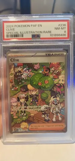 2024 Pokemon PAF EN 236/091 Clive Special Illustration Rare PSA 8 - Image 1