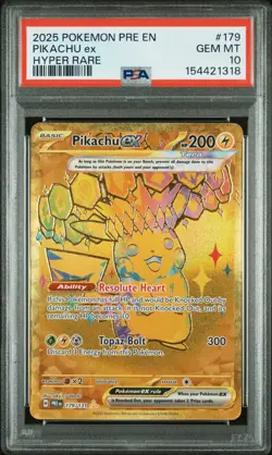 2025 Pokemon Prismatic Evolutions Pikachu ex Hyper Rare PSA 10 Gem Mint #179/131 - Image 1