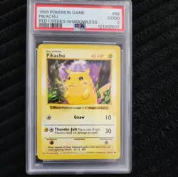1999 POKEMON SHADOWLESS RED CHEEKS PIKACHU #58 PSA 2 - GOOD - Image 1