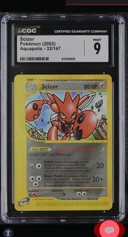 Pokemon Cards Aquapolis Rare Scizor 32/147 Cgc 9 Psa Non 2003 #32 Glossy - Image 1