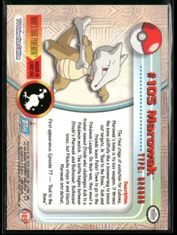 Marowak #105 Topps Trading Cards Series 2 Blue Logo Pokemon Near Mint - Image 2