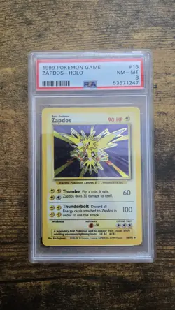 1999 POKEMON BASE SET UNLIMITED #16 ZAPDOS-HOLO PSA 8 - Image 1