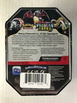 Pokemon Paldean Fates Tin Factory Sealed - Iron Treads EX - 4 Booster Packs - Image 3