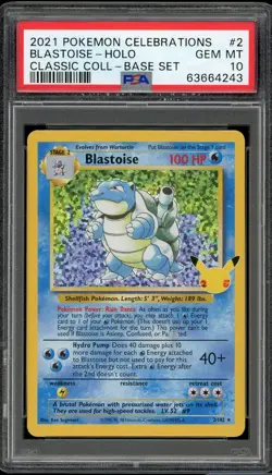 2021 Pokemon Celebrations Classic Collection 2/102 Blastoise Holo Graded PSA 10 - Image 1