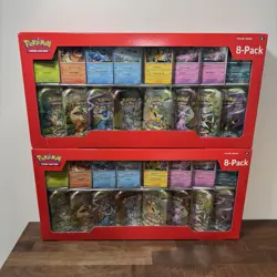 Pokemon Prismatic Evolutions 8 Mini-Tins with Promo Cards Costco 2-pack In Hand - Image 1