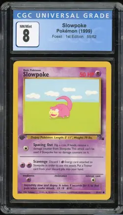 Pokemon Fossil 1st Edition 55/62 Slowpoke Graded CGC 8 - Image 1