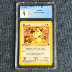 Pokemon Meowth 62/82 1st Edition CGC 9 Mint Blue Label TCG 2000 Team Rocket WotC - Image 1