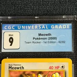 Pokemon Meowth 62/82 1st Edition CGC 9 Mint Blue Label TCG 2000 Team Rocket WotC - Image 3