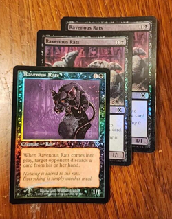 3x FOIL Ravenous Rats creature cards - Invasion/10th - NM/VG - Image 1
