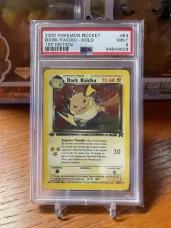 2000 Pokemon Dark Raichu Holo Team Rocket #83/82 PSA 9 TCG Trading Card Game - Image 1