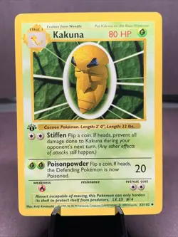 Pokemon TCG 1st Edition Shadowless Kakuna Base Set 33/102 VTG WOTC 1999 - Image 1