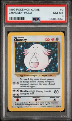 1999 WOTC Pokemon BASE SET CHANSEY HOLO 3/102 RARE! PSA 8 NM - MINT GRADED! - Image 1