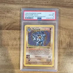 PSA 6 1999 Pokemon TCG Base Set Shadowless 1st Ed Machamp Holo 8/102 - Image 1