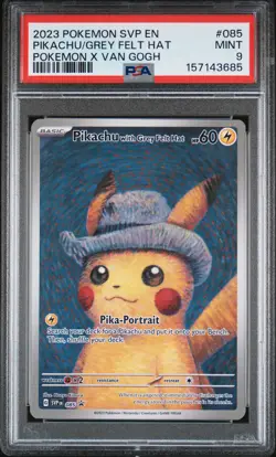 2023 POKEMON SVP EN-SV BLACK STAR PROMO #085 PIKACHU WITH GREY FELT HAT PSA 9 - Image 1