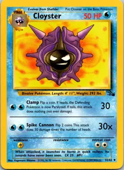 Cloyster 32/62 Uncommon Fossil Pokemon Unlimited Near Mint - Image 1