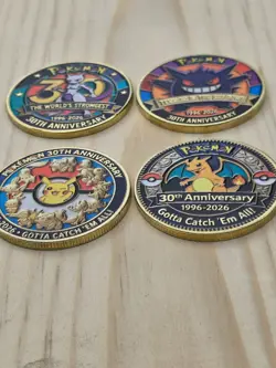 Pokemon 30th Anniversary Collectible Metal Coins Set Of 4 - Image 2