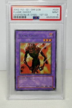 2002 YuGiOh FLAME GHOST 1st Edition PSA 9 LOB-029 The Legend of Blue-Eyes White - Image 1