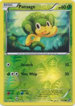 Pokemon - Pansage - 7/114 - Common - Reverse Holo - Black and White - NM - Image 1