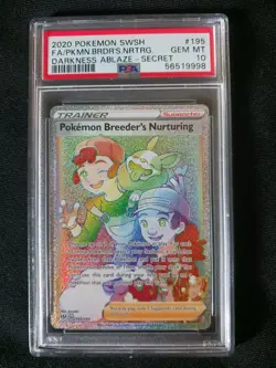 2020 Pokemon PSA 10 Breeder's Nurturing 195/189 Secret Rare Darkness Ablaze - Image 1
