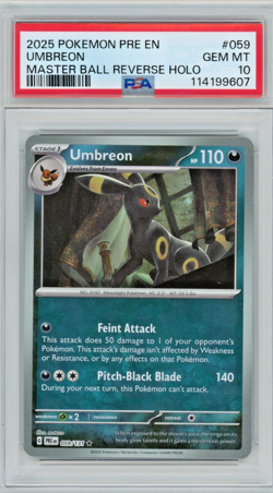 2025 Pokemon Prismatic Evolutions Umbreon #059 Master Ball Reverse Holo PSA 10 C - Image 1