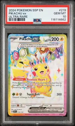 2024 POKEMON SURGING SPARKS PIKACHU EX ULTRA RARE #219/191 💎 MINT PSA 10 - Image 1