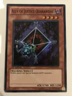YuGioh Ally of Justice Quarantine NM (1st Ed.) HA03-EN051 Super Rare Card - Image 1