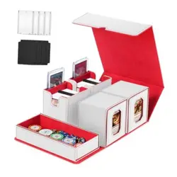 Trading Card Storage Box with Commander Display for MTG, TCG, White & Red - Image 1