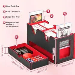 Card Deck Box for MTG, Double Card Storage Box with 2 Commander Black&Red - Image 4