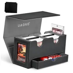 Card Deck Box for MTG, Double Storage Box with 2 Commander Display & Black&Gray - Image 1