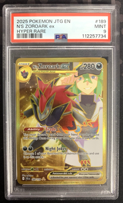 2025 POKEMON JTG EN-JOURNEY TOGETHER HYPER RARE #189 N'S ZOROARK EX PSA 9 - Image 1