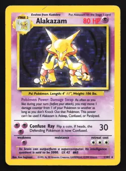 Pokemon Alakazam 1/102 WotC Base Set Unlimited Holo Rare HP - Image 1