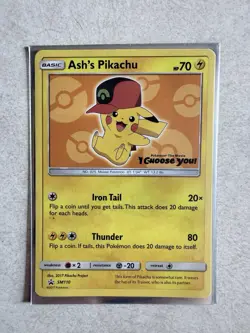 Pokemon TCG Sun And Moon Black Start Promo Ash’s Pikachu SM110 - Image 1