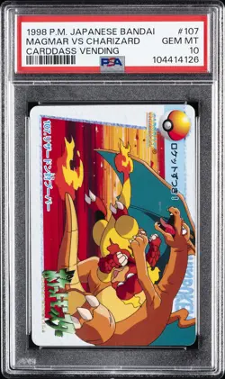 1998 POKEMON JPN BANDAI CARDDASS VENDING #107 MAGMAR VS CHARIZARD PSA 10 - Image 1