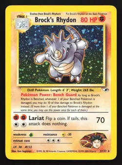 Pokemon Brock's Rhydon 2/132 WotC Gym Heroes Unlimited Holo Rare HP - Image 1
