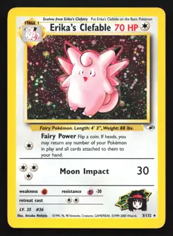 Pokemon Erika's Clefable 3/132 WotC Gym Heroes Unlimited Holo Rare HP - Image 1