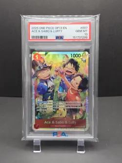 One Piece Op13 English Ace & Sabo & Luffy Rare Graded Psa 10 - Image 1
