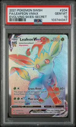 PSA 10 GEM MINT Leafeon VMAX 204/203 Evolving Skies Pokemon Card - Image 1