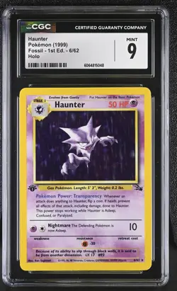 CGC 9 MINT Haunter 1999 Fossil 1st Edition 6/62 Holo Pokemon Card - Image 1