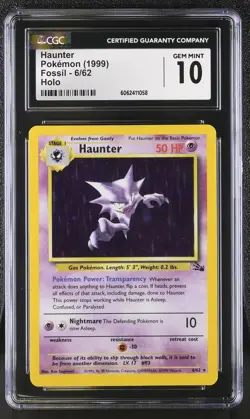 CGC 10 GEM MINT Haunter 1999 Fossil 6/62 Holo Pokemon Card - Image 1