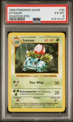 Pokemon Card Ivysaur 30/102 Shadowless Base Set 1999 PSA 6 EX-MT - Image 1